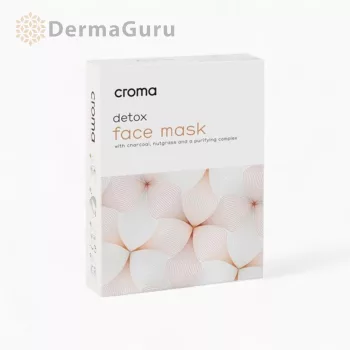   Croma Detox face mask, bamboo fiber and activated charcoal sheet mask with skin cleansing and radiance-boosting effect, 8 pcs